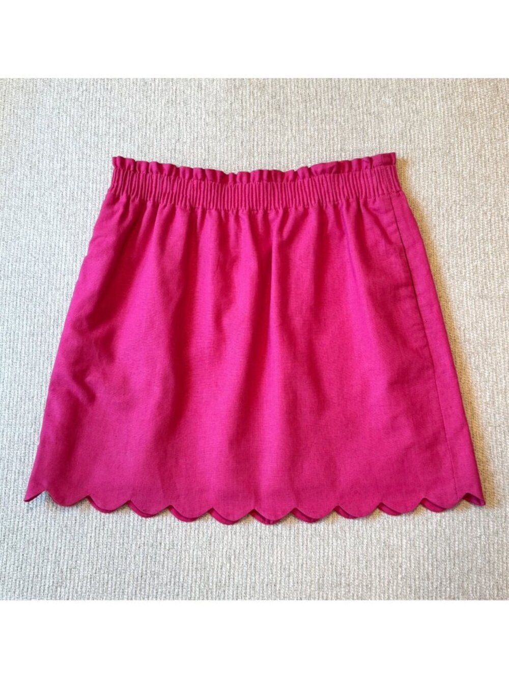 J. Crew Bright Pink Pull On Skirt Womens Size 6 Small Linen Cotton Scalloped Hem